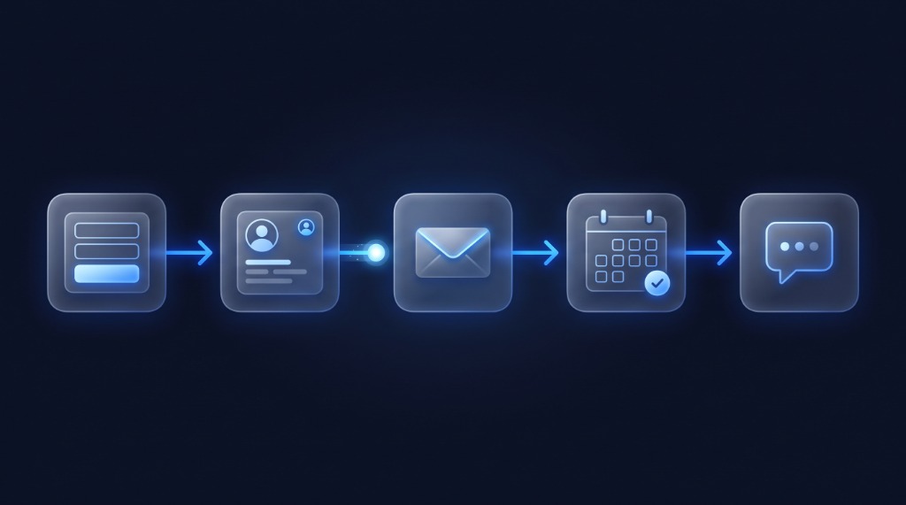 Automation flow from web form to CRM, email, calendar and chat