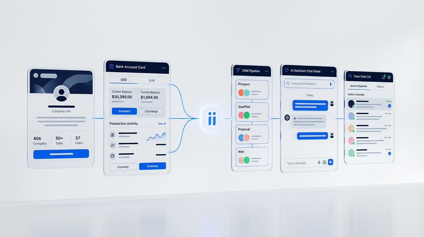 Laii dashboard with company, accounts, CRM, AI agent and team chat modules in one place